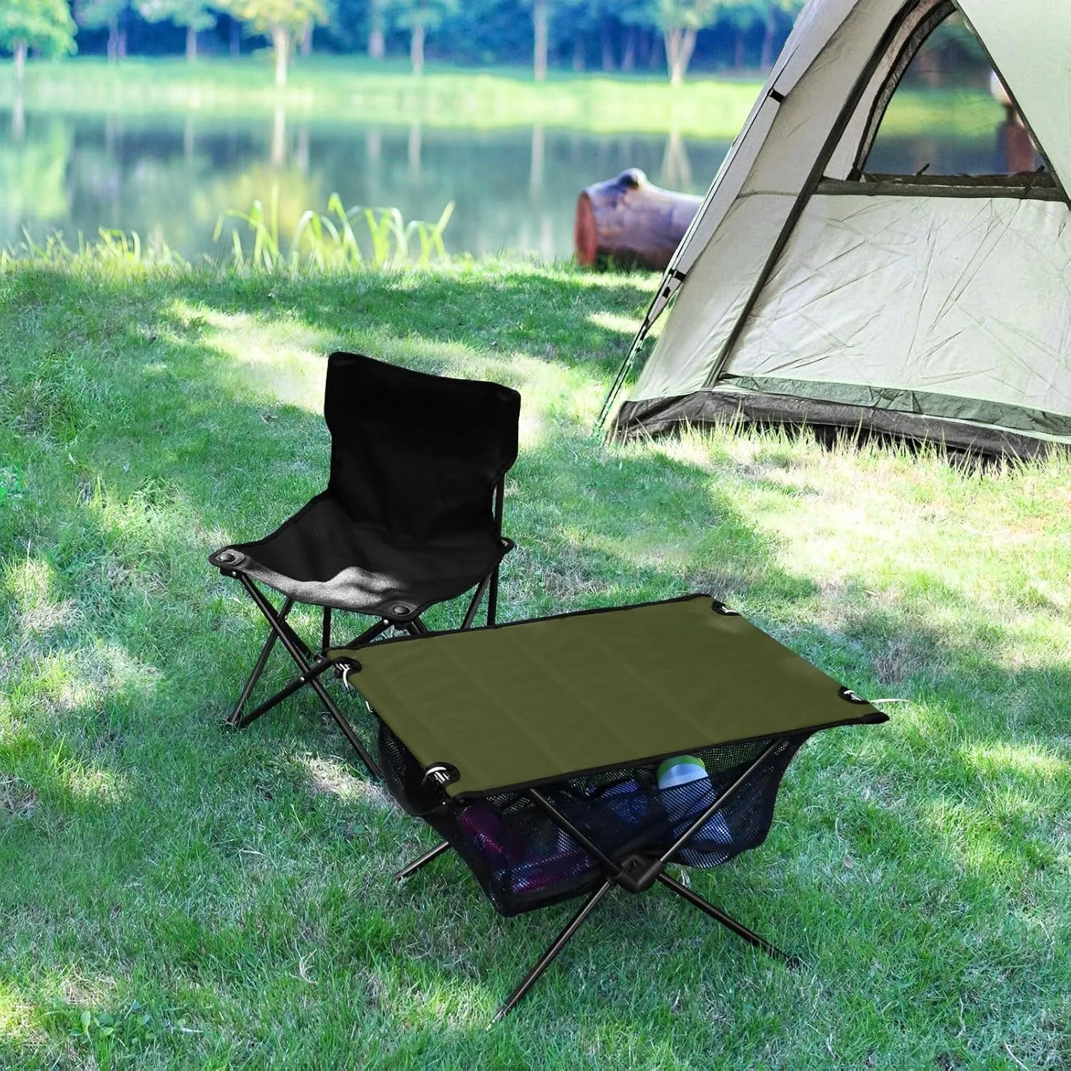 Emelivor Olive Green Folding Camping Table Portable Beach Table with Carry Bag Small Camp Table for Outdoor Picnic Camping Travel Fishing