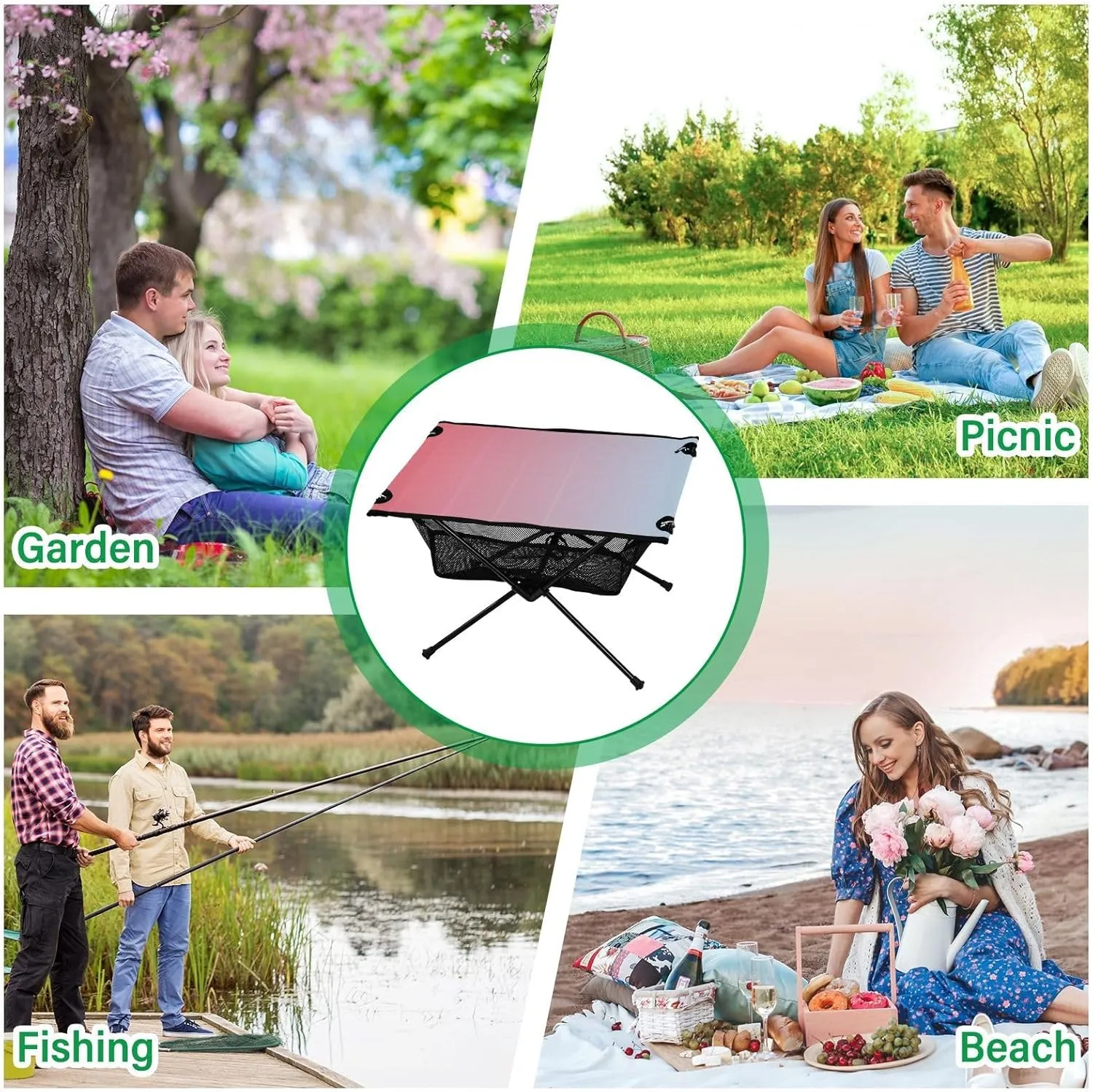 Emelivor Pink Blue Gradient Folding Camping Table Portable Beach Table with Carry Bag Small Craft Table for Camping Hiking Picnic Cooking Travel