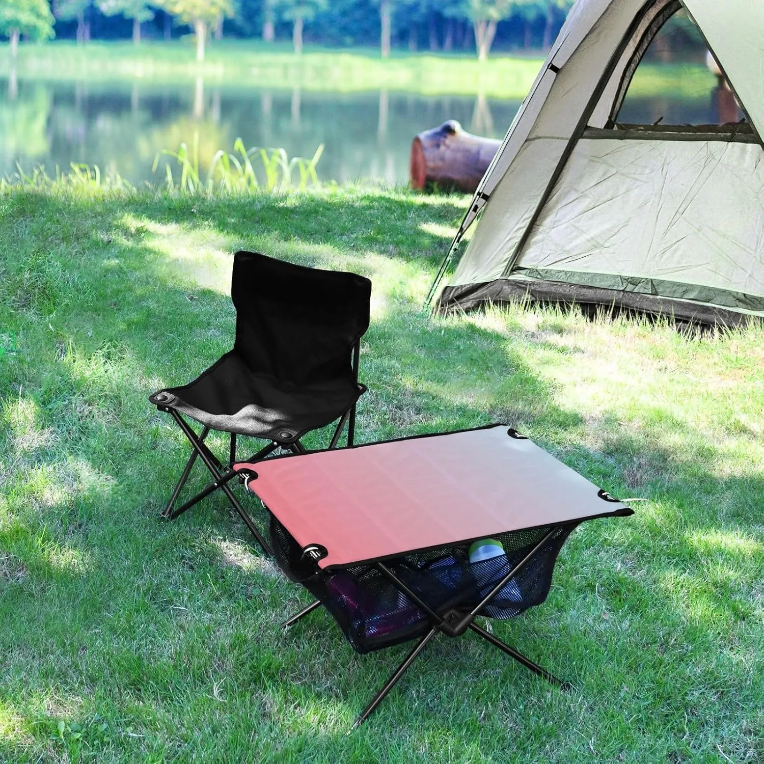 Emelivor Pink Blue Gradient Folding Camping Table Portable Beach Table with Carry Bag Small Craft Table for Camping Hiking Picnic Cooking Travel