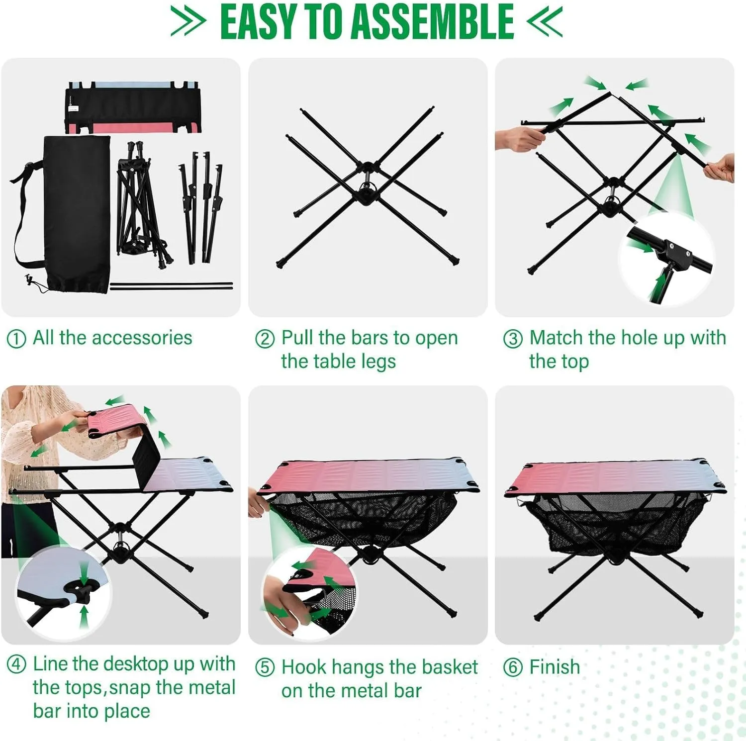 Emelivor Pink Blue Gradient Folding Camping Table Portable Beach Table with Carry Bag Small Craft Table for Camping Hiking Picnic Cooking Travel