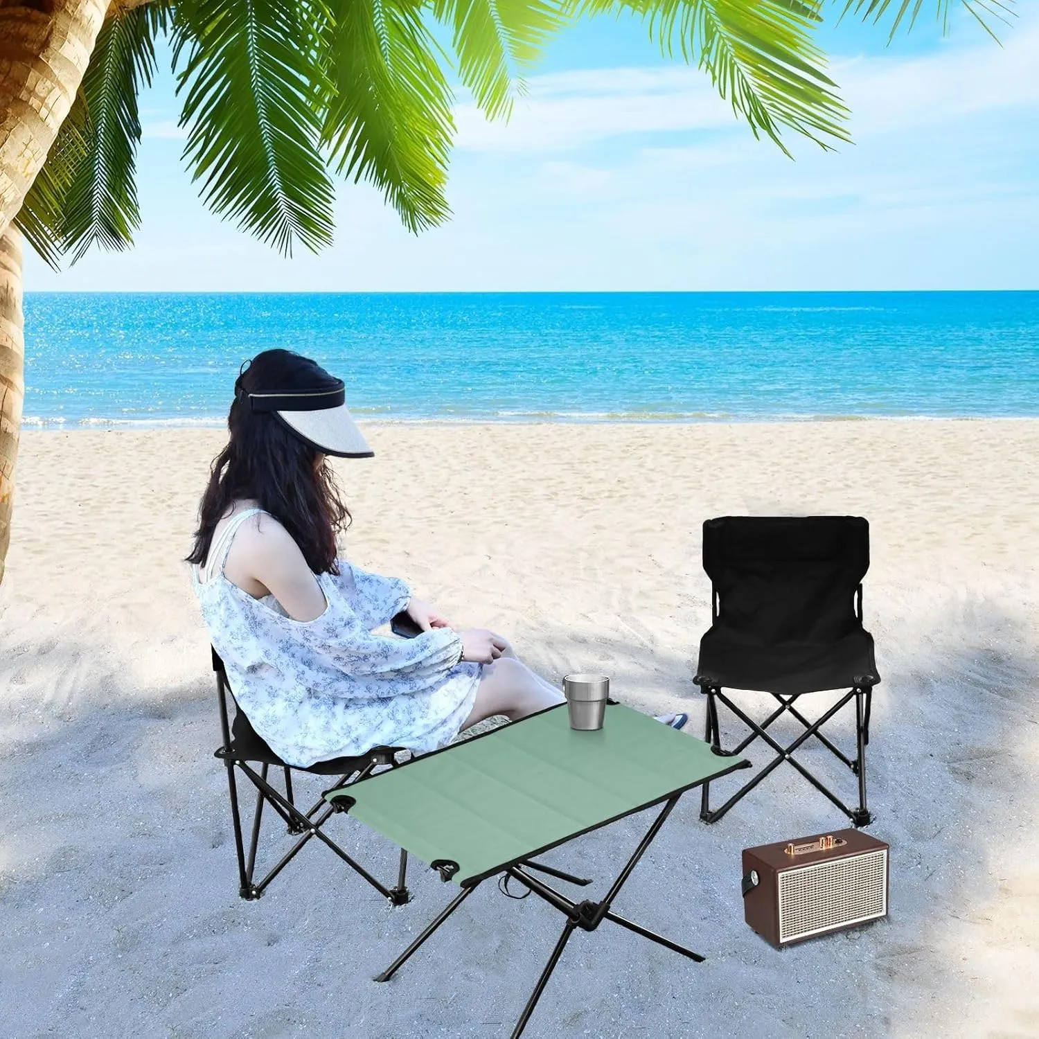 Emelivor Sage Green Folding Camping Table Portable Beach Table with Carry Bag Small Card Table for Picnic Outdoor Fishing Camping Travel