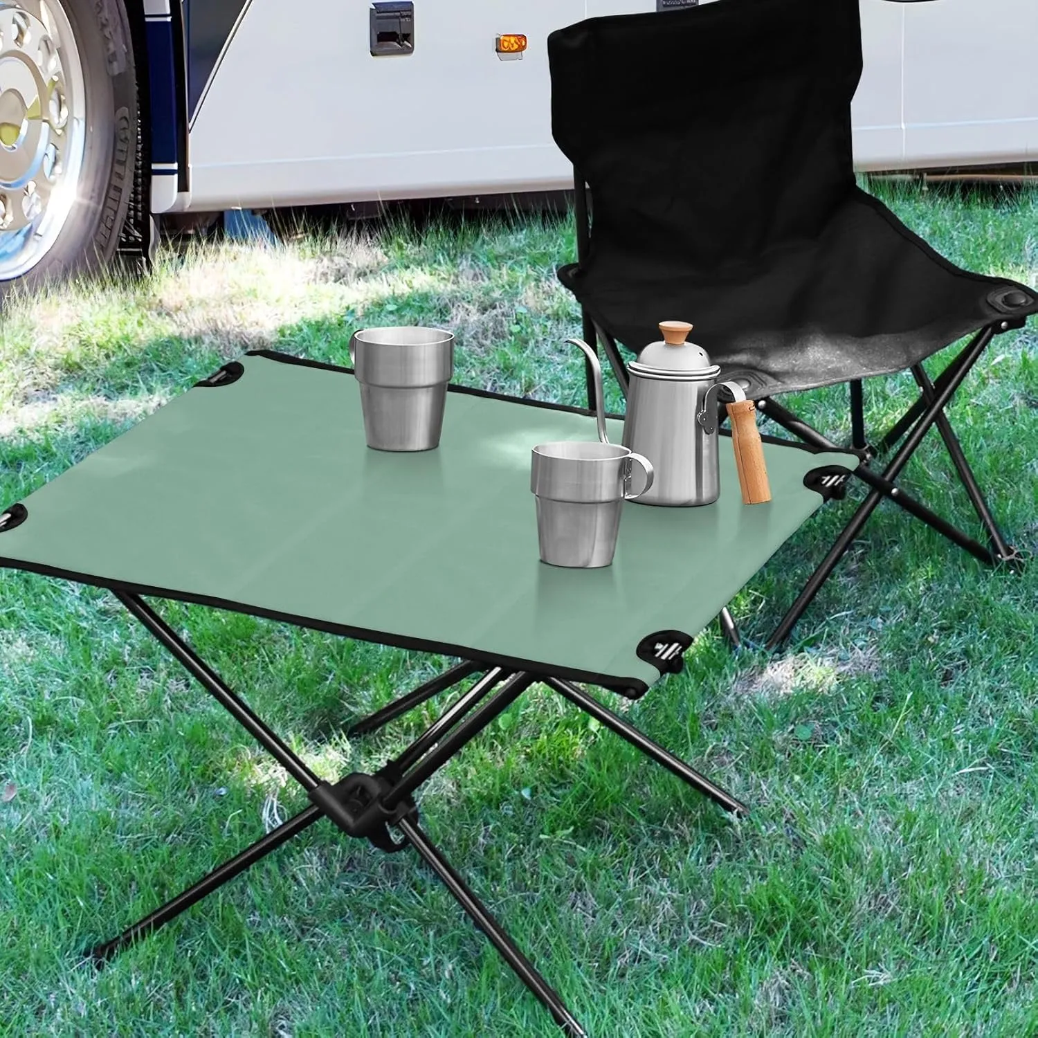 Emelivor Sage Green Folding Camping Table Portable Beach Table with Carry Bag Small Card Table for Picnic Outdoor Fishing Camping Travel