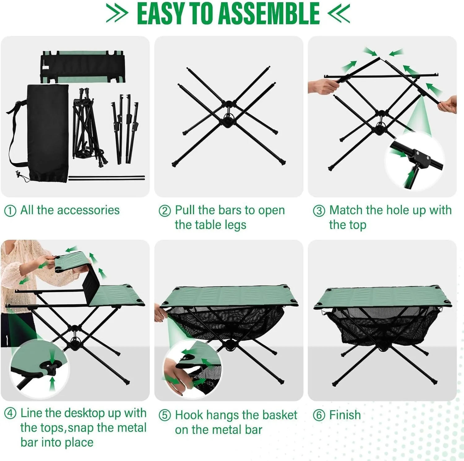 Emelivor Sage Green Folding Camping Table Portable Beach Table with Carry Bag Small Card Table for Picnic Outdoor Fishing Camping Travel