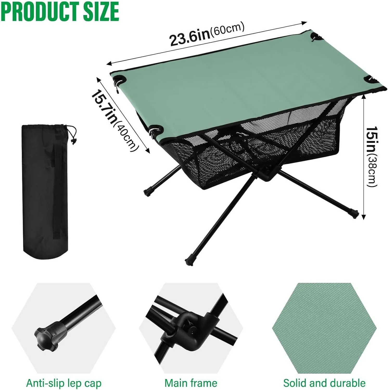 Emelivor Sage Green Folding Camping Table Portable Beach Table with Carry Bag Small Card Table for Picnic Outdoor Fishing Camping Travel