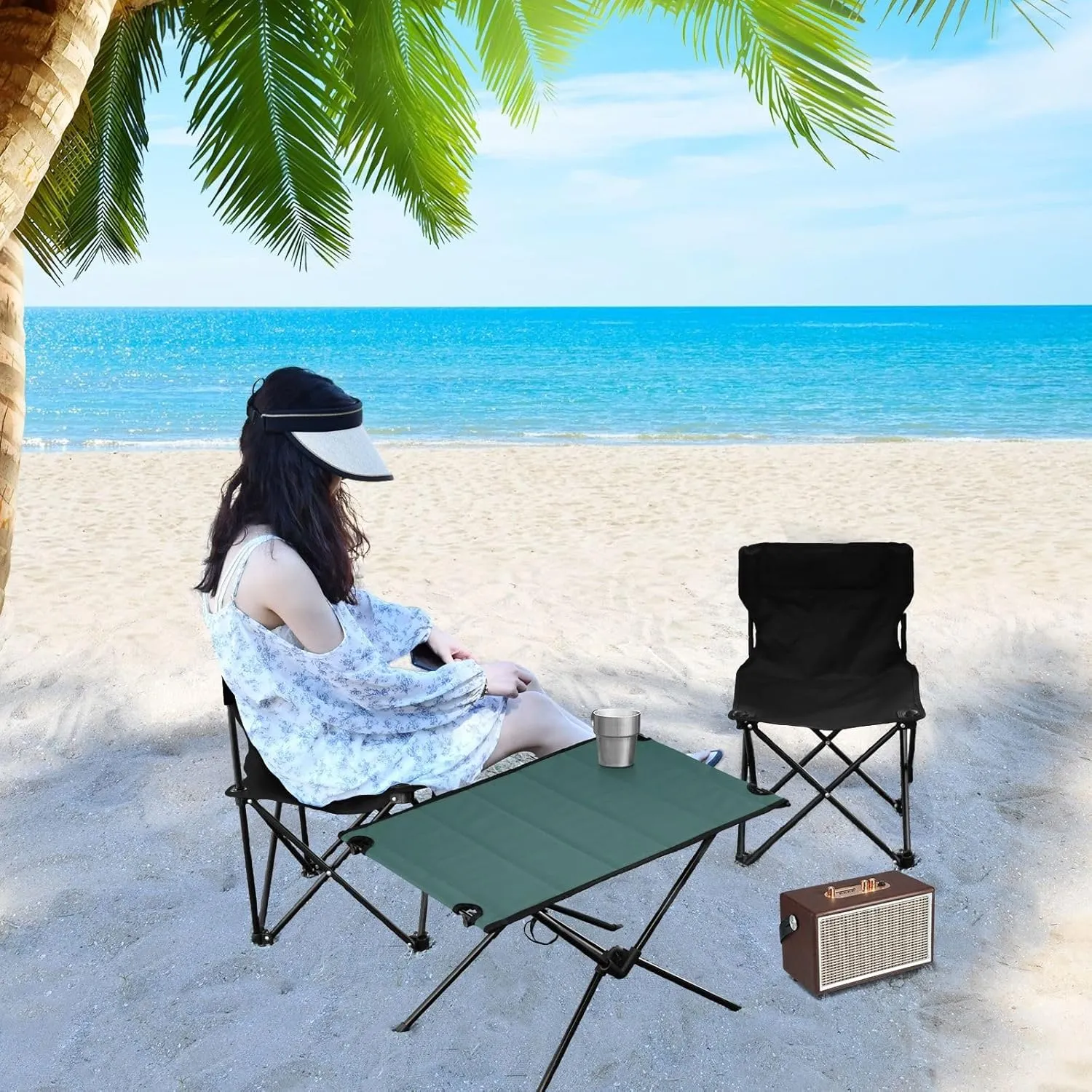 Emelivor Teal Blue Folding Camping Table Portable Beach Table with Carry Bag Small Picnic Table for Camping Hiking Fishing Garden Outdoor