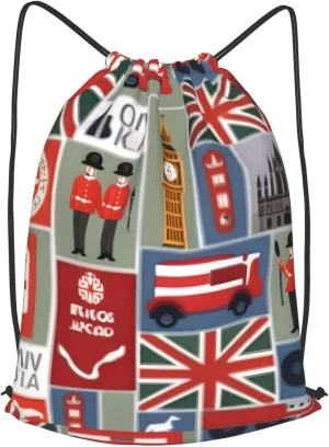 England Symbols Print Drawstring Backpack Bag, Men'S Women'S Shopping Yoga Swimming Travel Sports Backpacks