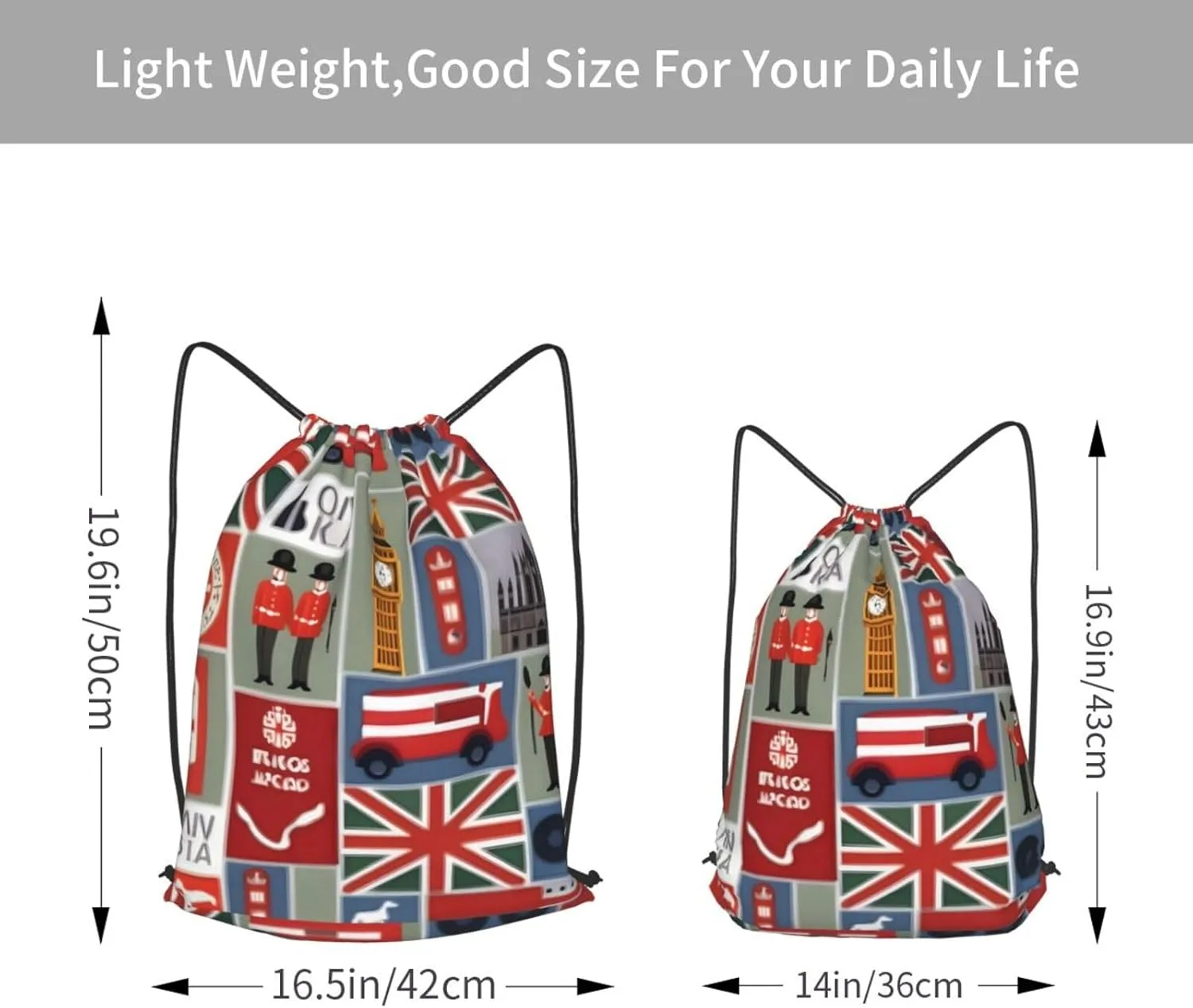 England Symbols Print Drawstring Backpack Bag, Men'S Women'S Shopping Yoga Swimming Travel Sports Backpacks