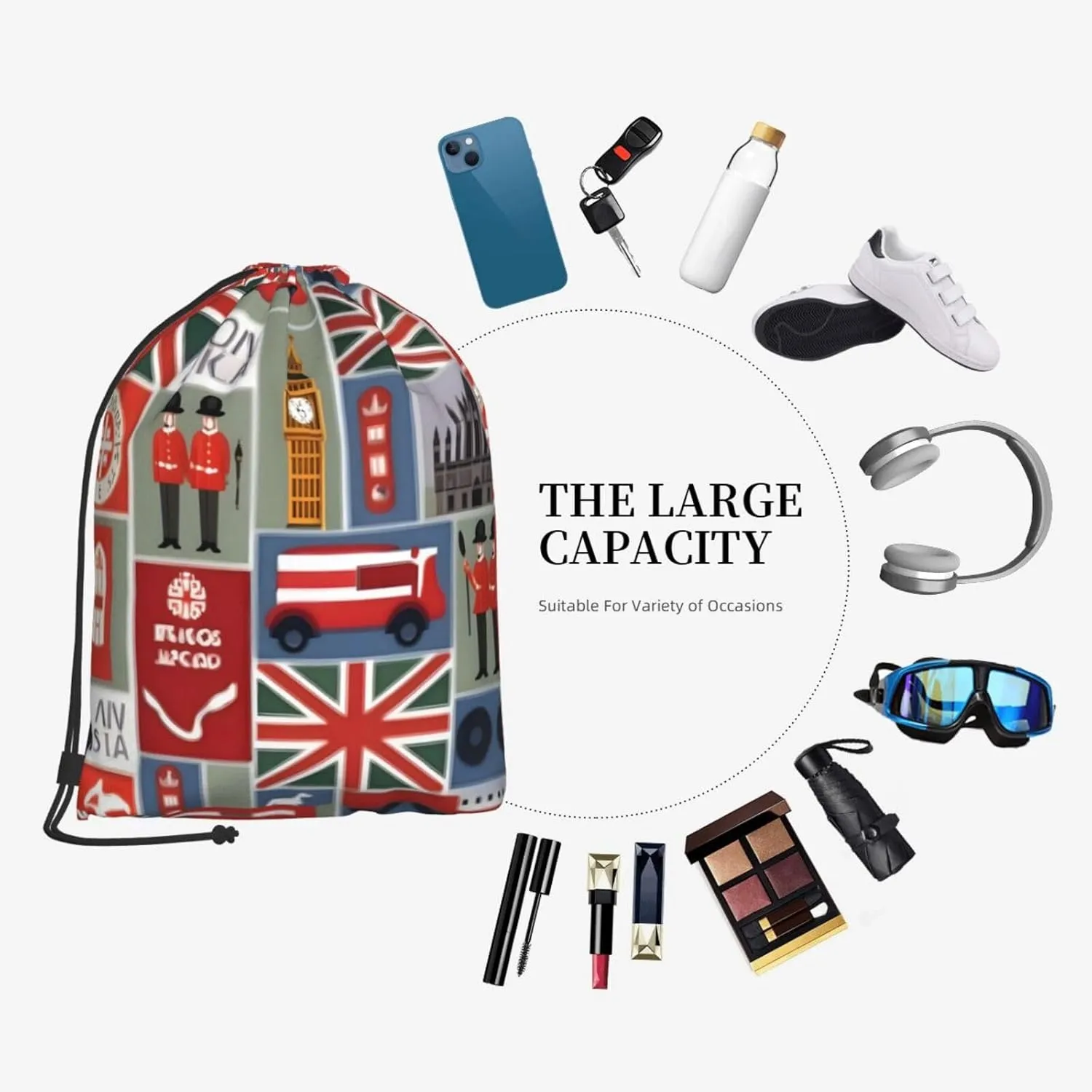 England Symbols Print Drawstring Backpack Bag, Men'S Women'S Shopping Yoga Swimming Travel Sports Backpacks