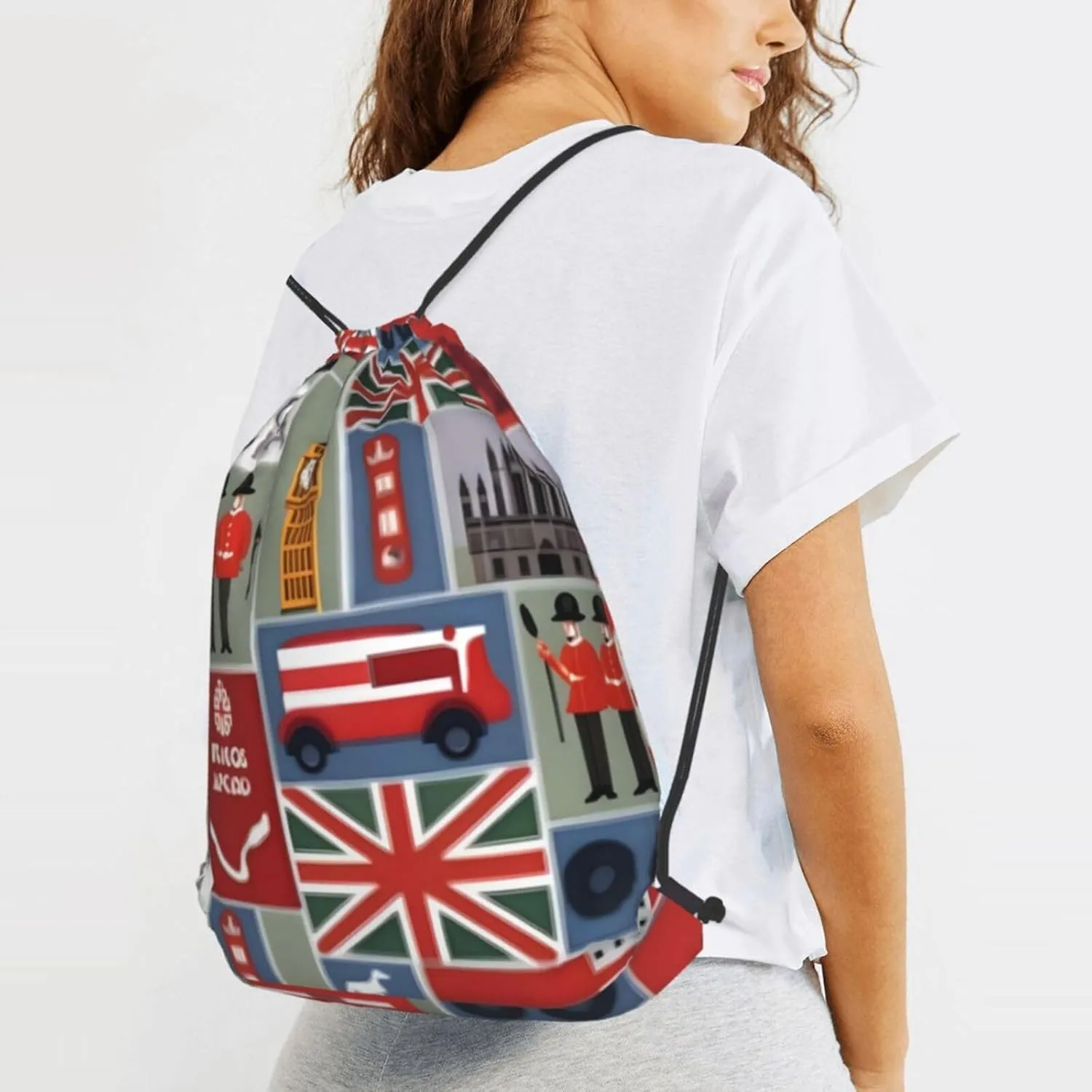England Symbols Print Drawstring Backpack Bag, Men'S Women'S Shopping Yoga Swimming Travel Sports Backpacks