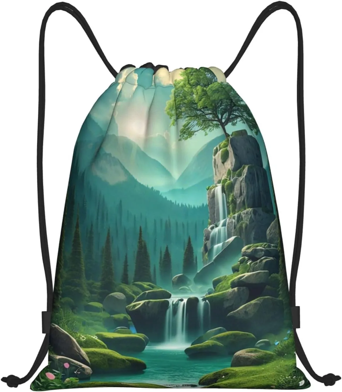 Enigmatic Dreams Print Drawstring Bags 210D Polyester Backpack Foldable Sports Drawstring Sack Mini Travel Daypack