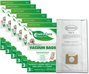 Envirocare Replacement Allergen Filtration Vacuum Cleaner Dust Bags made to fit Kenmore Canister Type C or Q 50555, 50558, 50557 and Panasonic Type C-5 18 pack
