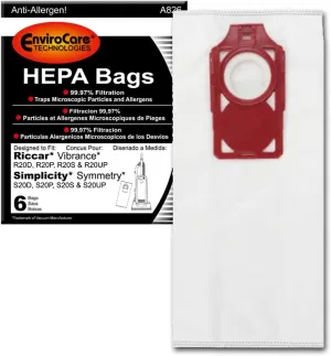 EnviroCare Replacement HEPA Vacuum Cleaner Bag Designed to Fit Riccar Vibrance and Simplicity Symmetry Uprights 6 Bags