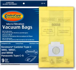 EnviroCare Replacement Vacuum Bags Designed to Fit Kenmore Canister Type C or Q 50555, 50558, 50557 and Panasonic Type C-5 9 Pack