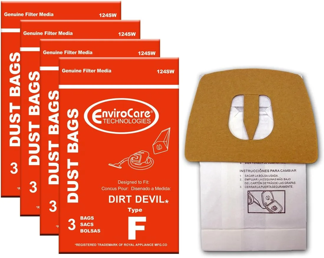 EnviroCare Replacement Vacuum Cleaner Dust Bags made to fit Royal Dirt Devil Canisters Type F 12 bags