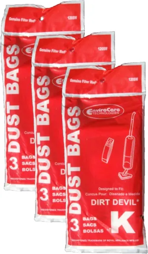 EnviroCare Replacement Vacuum Cleaner Dust Bags made to fit Royal Dirt Devil Stick Vac Type K. 9 bags