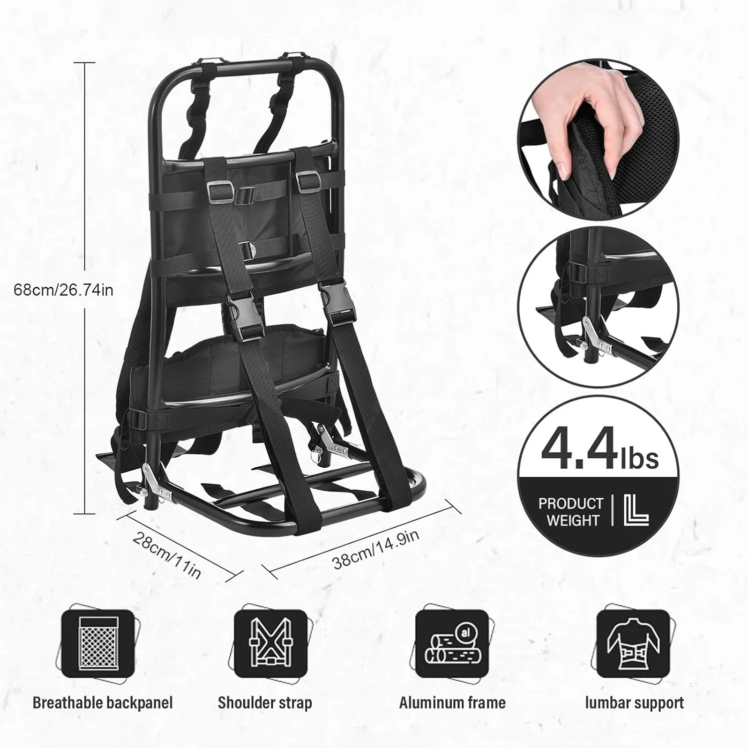 External Frame Backpack Load 132.3lb, Foldable Hunting Pack Frame Hiking Backpack Frame, Hunting Pack Frame For Elk Game Hauling, External Frame Hiking Backpacks