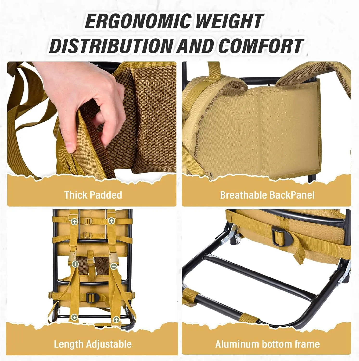 External Frame Backpack Load 132.3lb, Foldable Hunting Pack Frame Hiking Backpack Frame, Hunting Pack Frame For Elk Game Hauling, External Frame Hiking Backpacks