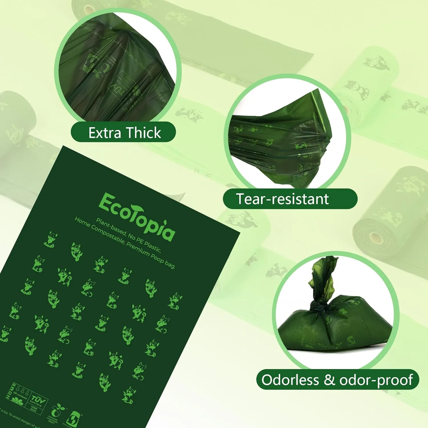 Extra 20% Thicker Dog Poop Bags,100% Certified Biodegradable Poop Bags for Dogs,Compostable Dog Waste Bags,Leakproof Pet Trash Bags,Cat Litter Bags,ASTM D6400 & EN 13432 Compliant,16 Rolls 240 Bags