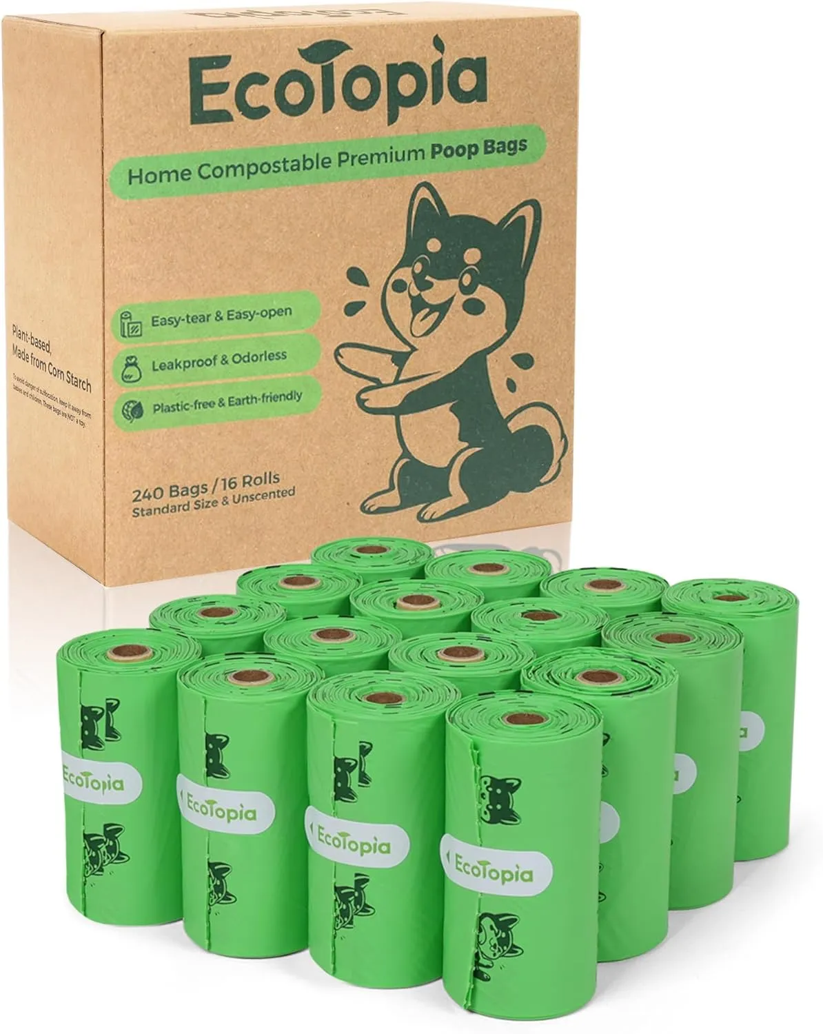 Extra 20% Thicker Dog Poop Bags,100% Certified Biodegradable Poop Bags for Dogs,Compostable Dog Waste Bags,Leakproof Pet Trash Bags,Cat Litter Bags,ASTM D6400 & EN 13432 Compliant,16 Rolls 240 Bags