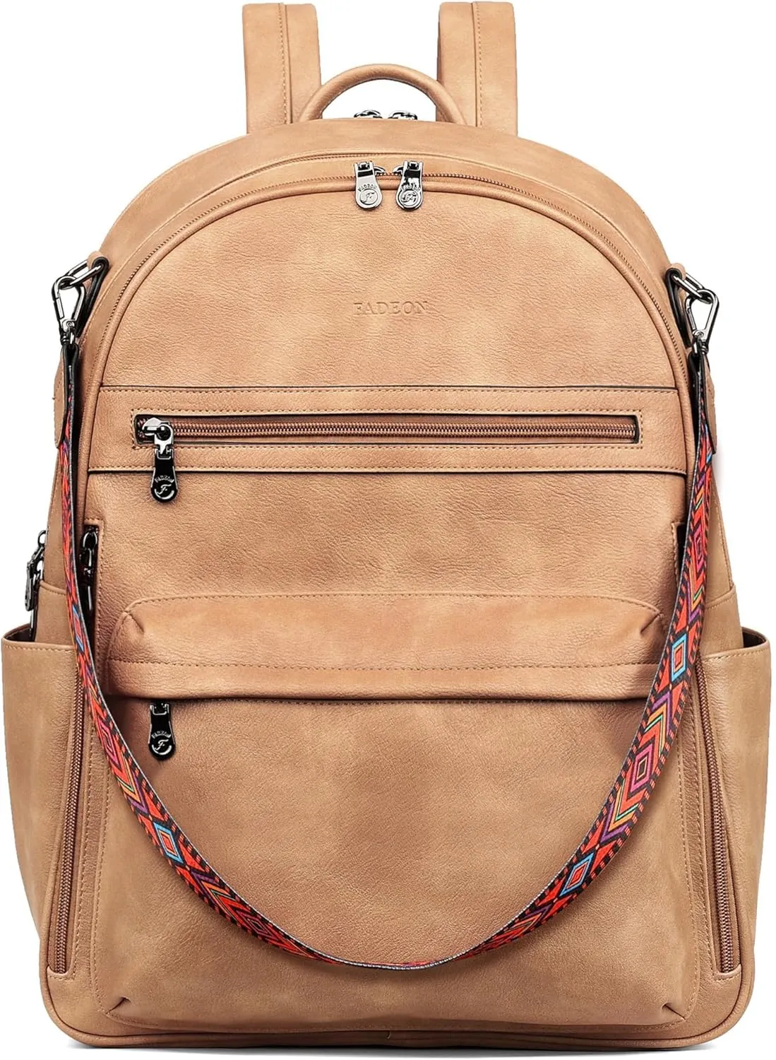 FADEON 15.6 inch Laptop Backpack Purse for Women Designer PU Leather Computer Backpacks Fashion for Work Travel Camel Brown