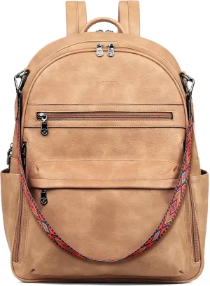 FADEON 15.6 inch Laptop Backpack Purse for Women Designer PU Leather Computer Backpacks Fashion for Work Travel Camel Brown