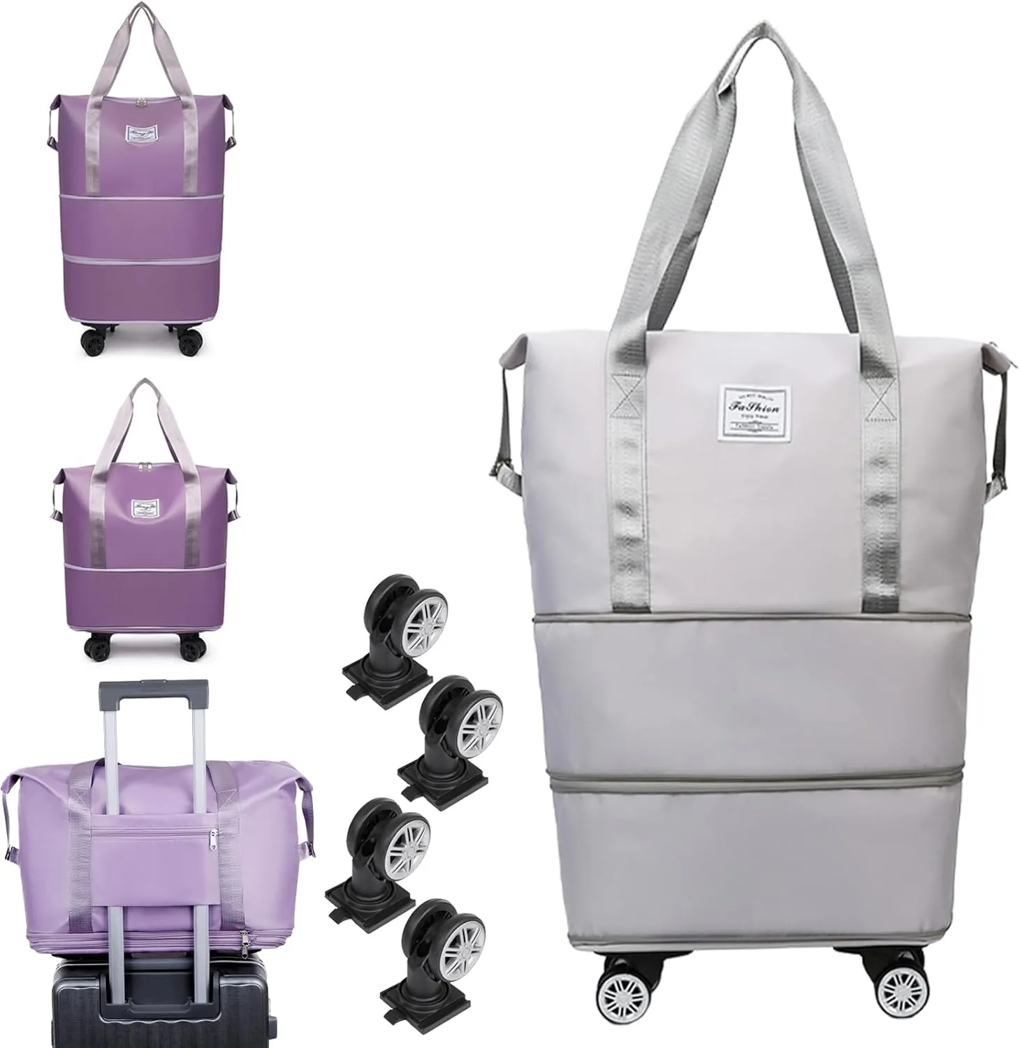 Family Life Travel Bag With Wheels, 2025 New Large Capacity Travel Bag - Universal Wheel Removable, 27L - 50L TravelBag (Gray)