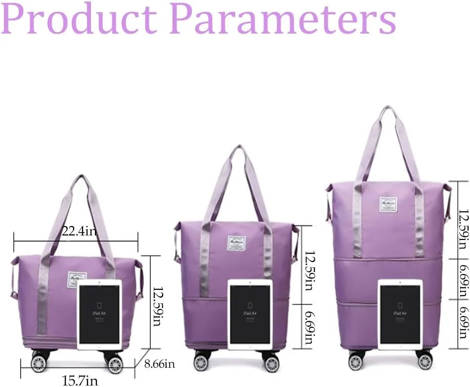 Family Life Travel Bag With Wheels, 2025 New Large Capacity Travel Bag - Universal Wheel Removable, 27L - 50L TravelBag (Light Purple)