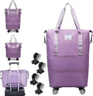 Family Life Travel Bag With Wheels, 2025 New Large Capacity Travel Bag - Universal Wheel Removable, 27L - 50L TravelBag (Light Purple)