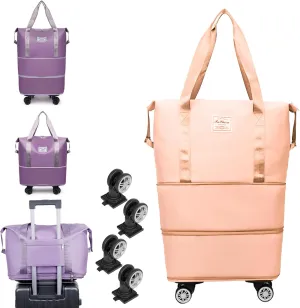 Family Life Travel Bag With Wheels, 2025 New Large Capacity Travel Bag - Universal Wheel Removable, 27L - 50L TravelBag (Pink)