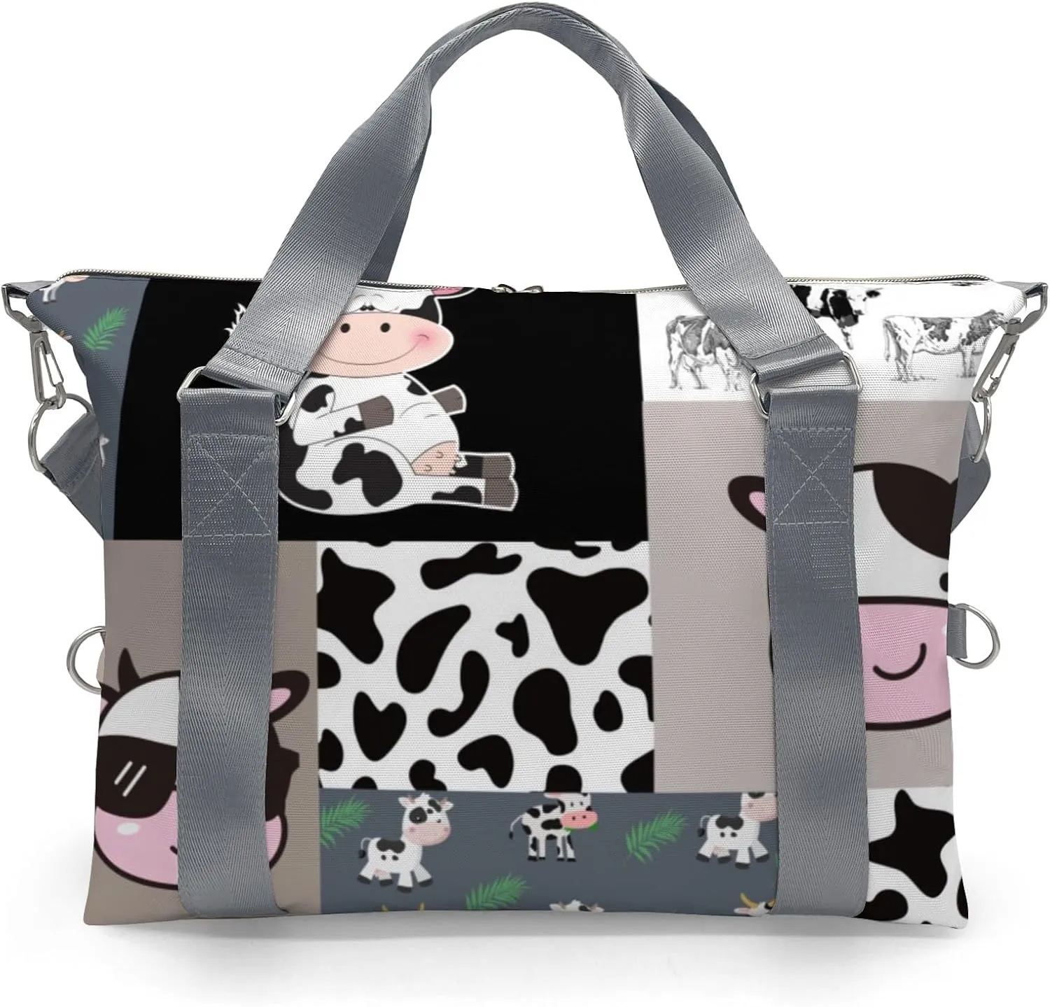 Farm Cow Cattle Plaid Patchwork Personalized Gym Dance Bag for Girls Boys,Custom Name Sport Duffel Bag Weekender Bags Carry On Travel Duffel Bag