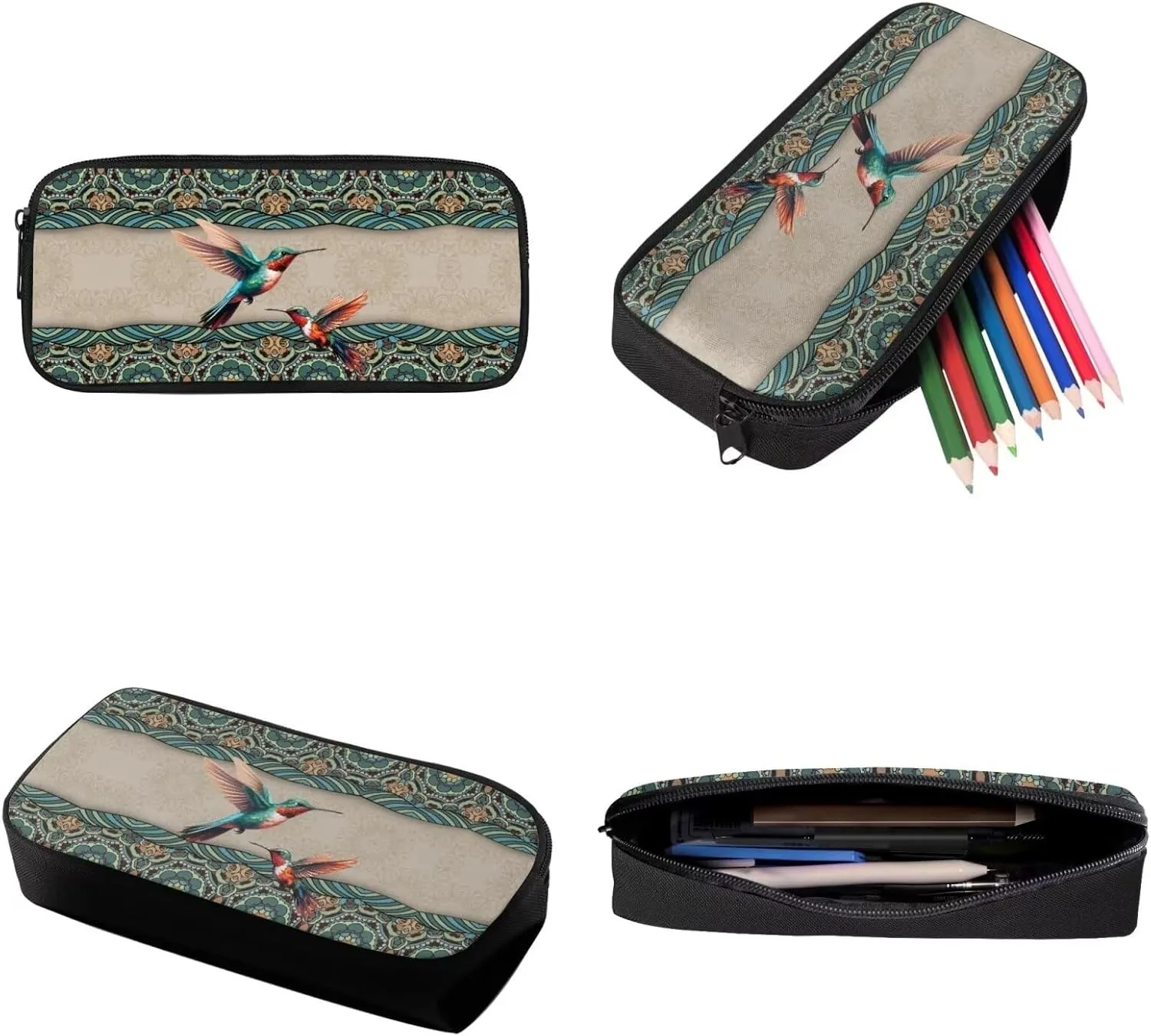 Fashion Schoolbag Set Boho Mandala Hummingbird Print Backpack Lunch Box Pencil Case Lightweight Travel Bag Bookbag for Student Backpacks Fashion Rucksack Daypack with Zipper