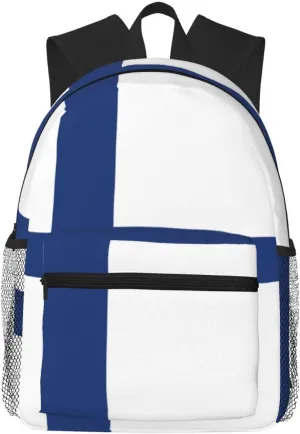 Finnish Flag Print Comfortable Backpack Ideal For Travel, Outdoor And Everyday Use, Unisex