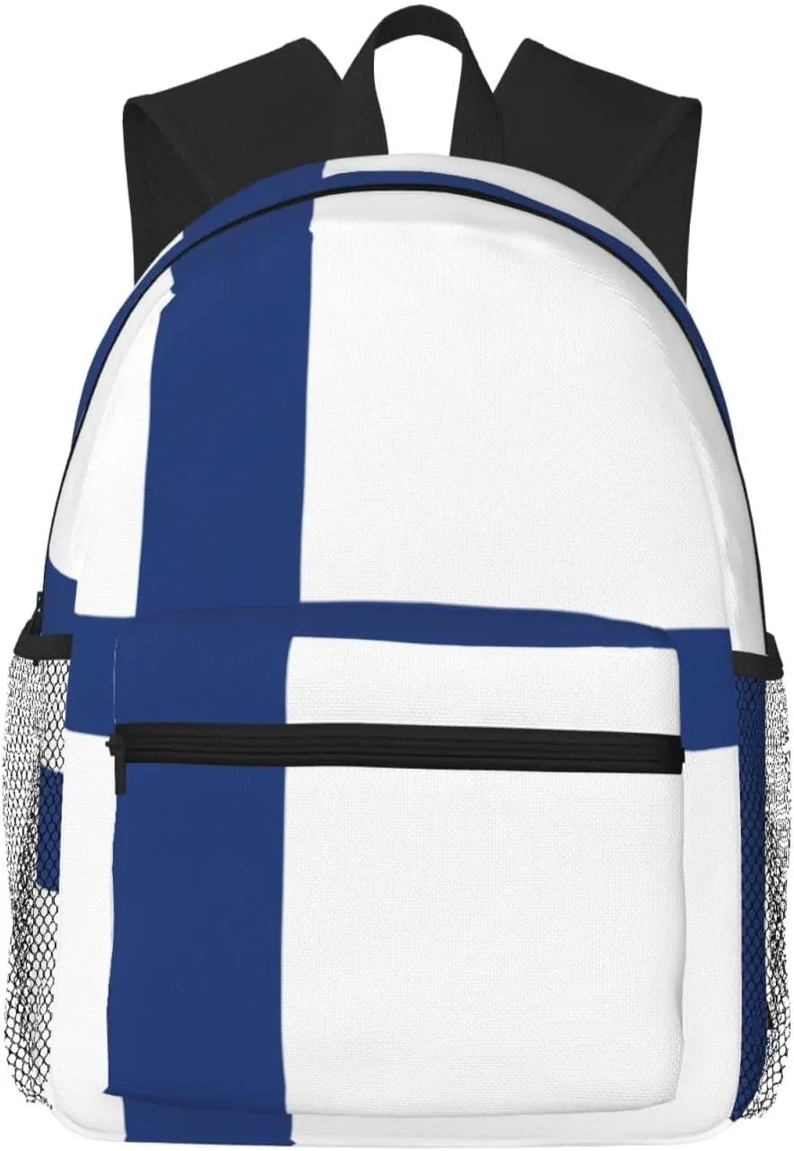 Finnish Flag Print Comfortable Backpack Ideal For Travel, Outdoor And Everyday Use, Unisex