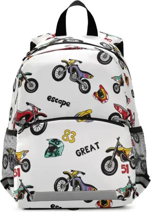 Fisyme Vintage Motorcycle Backpack Schoolbag Kids Daypack Toddler Travel School Bag Small Mini Backpacks for Kindergarten Preschool Nursery Boys Girl