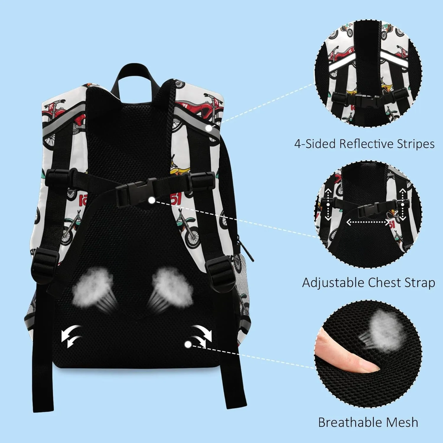Fisyme Vintage Motorcycle Backpack Schoolbag Kids Daypack Toddler Travel School Bag Small Mini Backpacks for Kindergarten Preschool Nursery Boys Girl