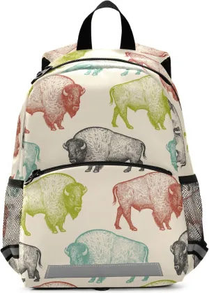 Fisyme Vintage North America Bison Backpack Schoolbag Kids Daypack Toddler Travel School Bag Small Backpacks for Kindergarten Preschool Nursery Boys Girl