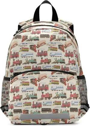 Fisyme Vintage Trains Backpack Schoolbag Kids Daypack Toddler Travel School Bag Small Mini Backpacks for Kindergarten Preschool Nursery Children Boys Girls with Chest Strap