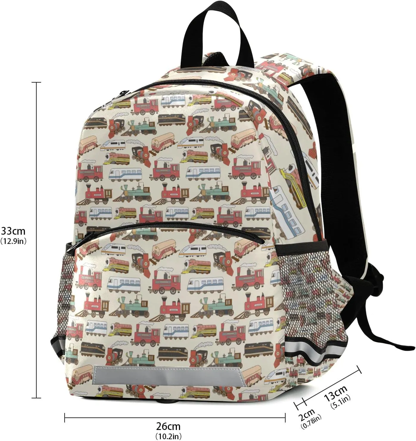 Fisyme Vintage Trains Backpack Schoolbag Kids Daypack Toddler Travel School Bag Small Mini Backpacks for Kindergarten Preschool Nursery Children Boys Girls with Chest Strap