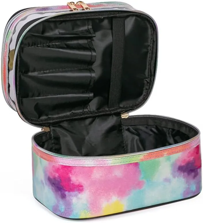 FITINI 3 Pieces Makeup Bags Double Layer Travel Large Cosmetic Cases Organizer Toiletry Bags Waterproof Small Zipper Pouch for Women Makeup Brush Storage Bag,Tie Dyed