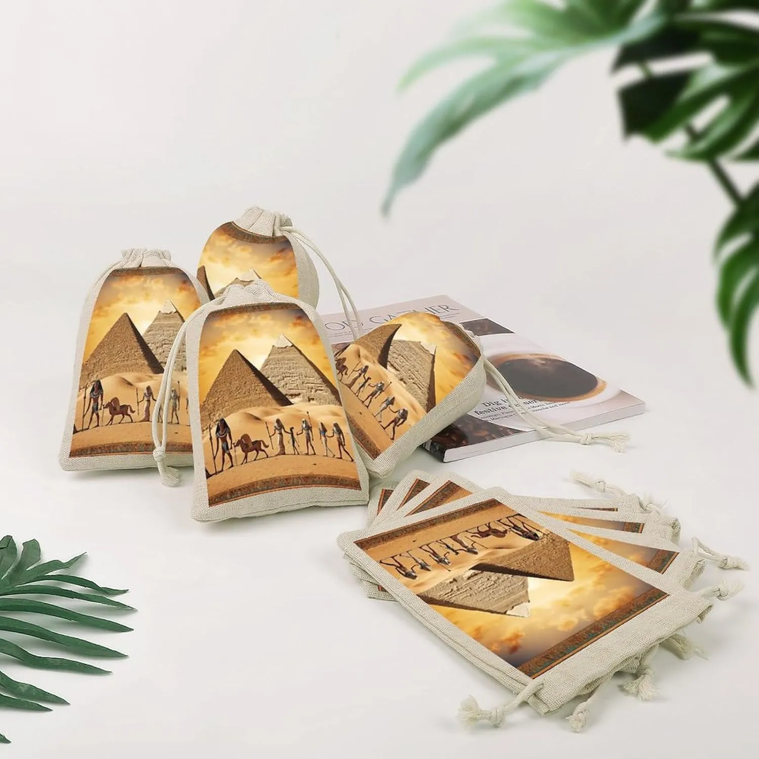 FJWKLRBV Ancient Egypt Small Burlap Bags 8 PCS Burlap Gift Bags with Drawstring Storage Bag Jewelry Pouch