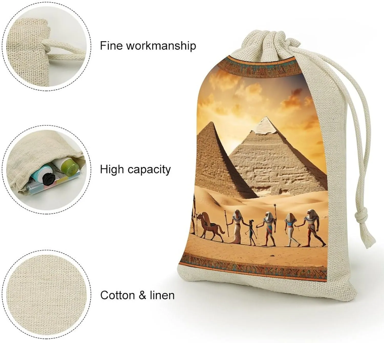 FJWKLRBV Ancient Egypt Small Burlap Bags 8 PCS Burlap Gift Bags with Drawstring Storage Bag Jewelry Pouch
