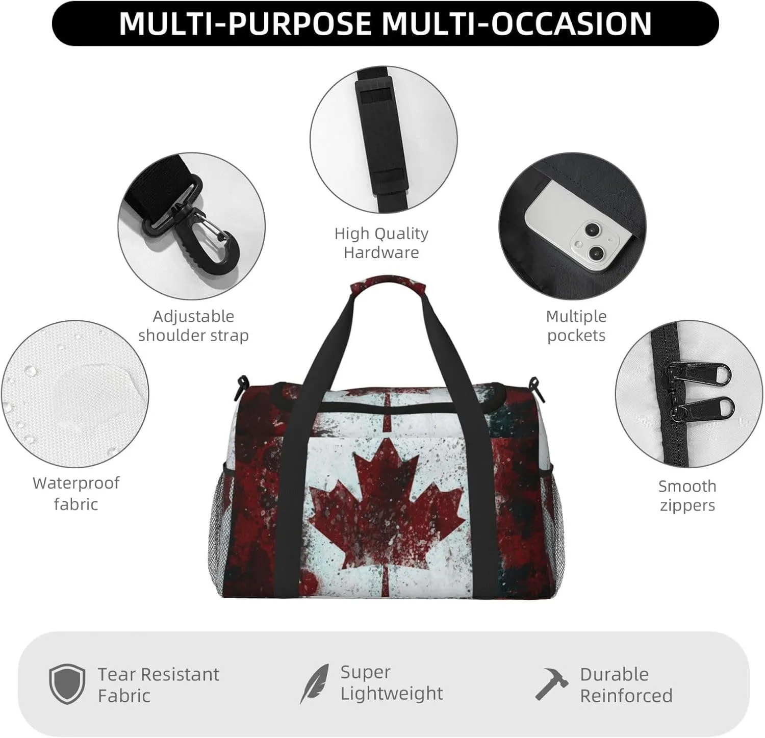 Flag Canada Paint Travel Duffel Bag Large Foldable Waterproof Overnight Bag For Beach Swim Bags Pool Sports Gym