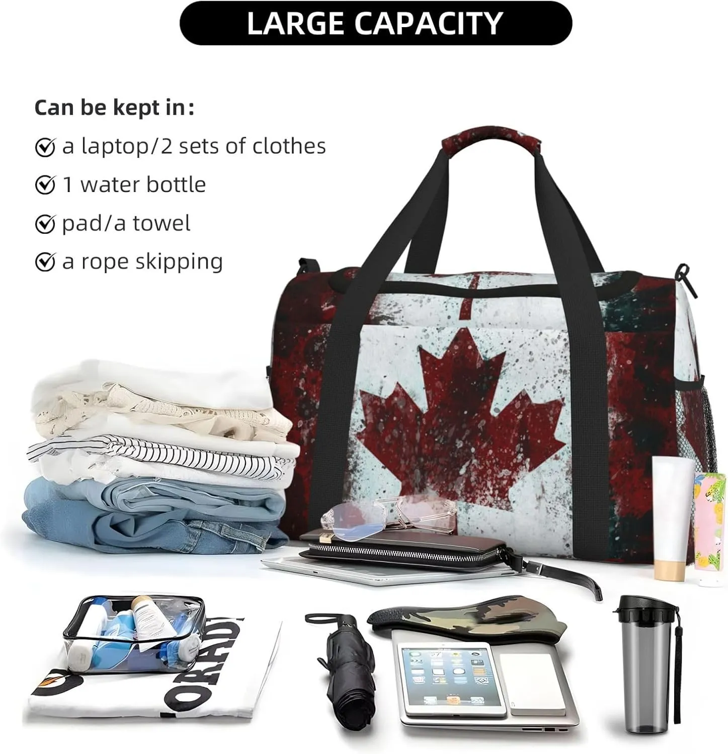 Flag Canada Paint Travel Duffel Bag Large Foldable Waterproof Overnight Bag For Beach Swim Bags Pool Sports Gym