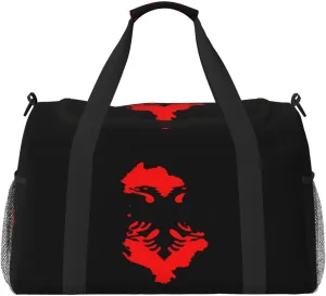 Flag Map Of Albania Travel Duffel Bag Large Foldable Waterproof Overnight Bag For Beach Swim Bags Pool Sports Gym