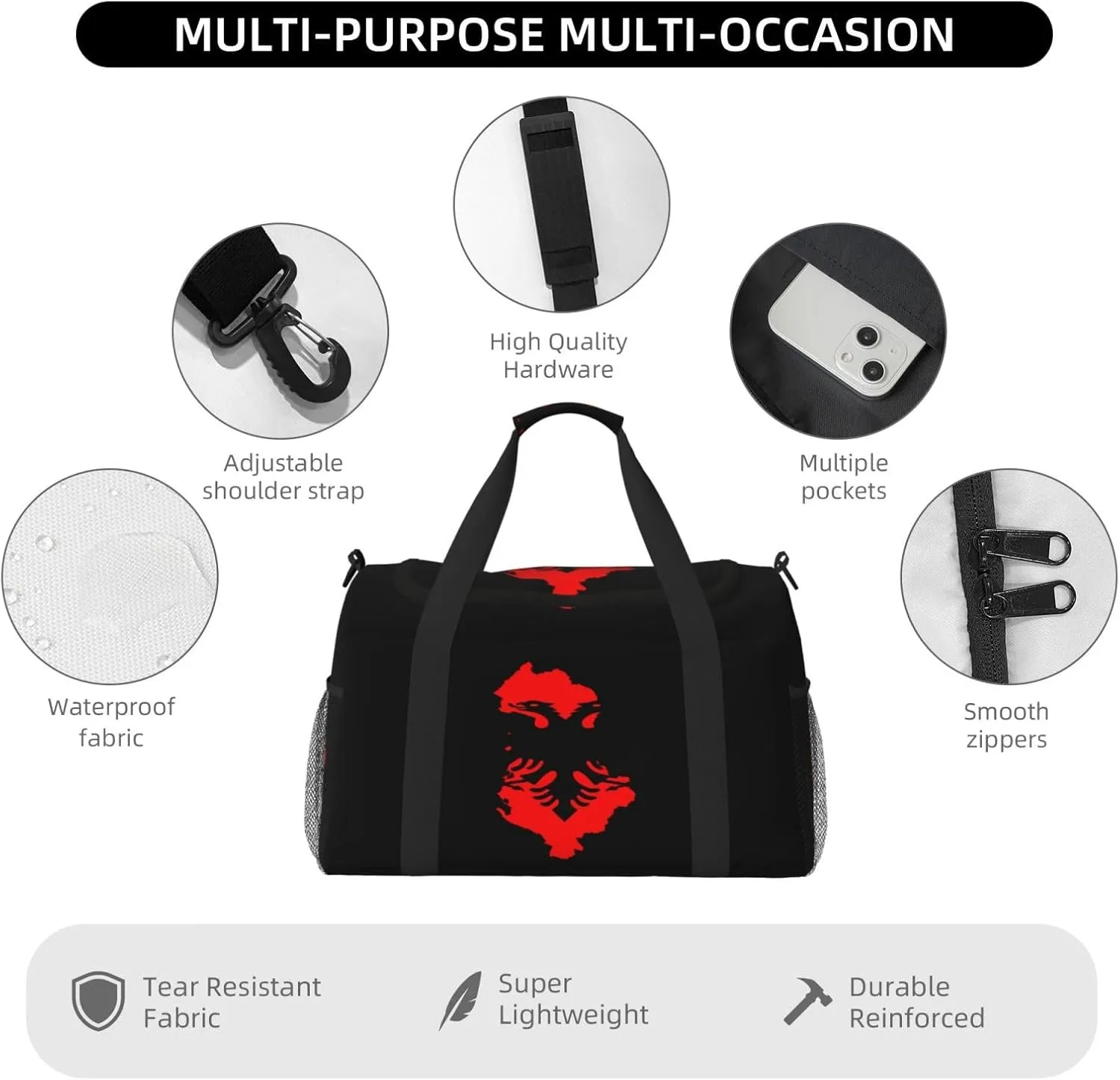 Flag Map Of Albania Travel Duffel Bag Large Foldable Waterproof Overnight Bag For Beach Swim Bags Pool Sports Gym