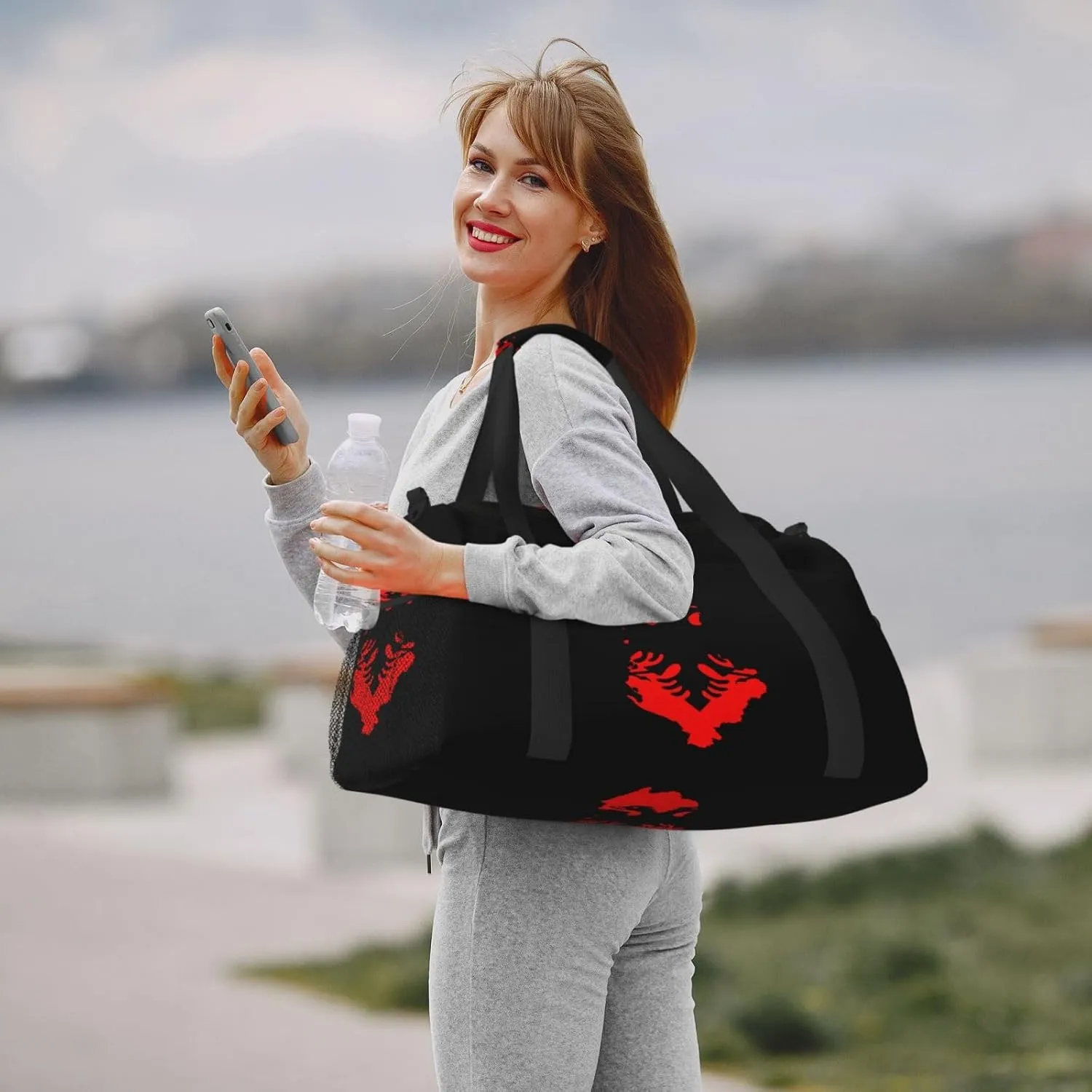 Flag Map Of Albania Travel Duffel Bag Large Foldable Waterproof Overnight Bag For Beach Swim Bags Pool Sports Gym