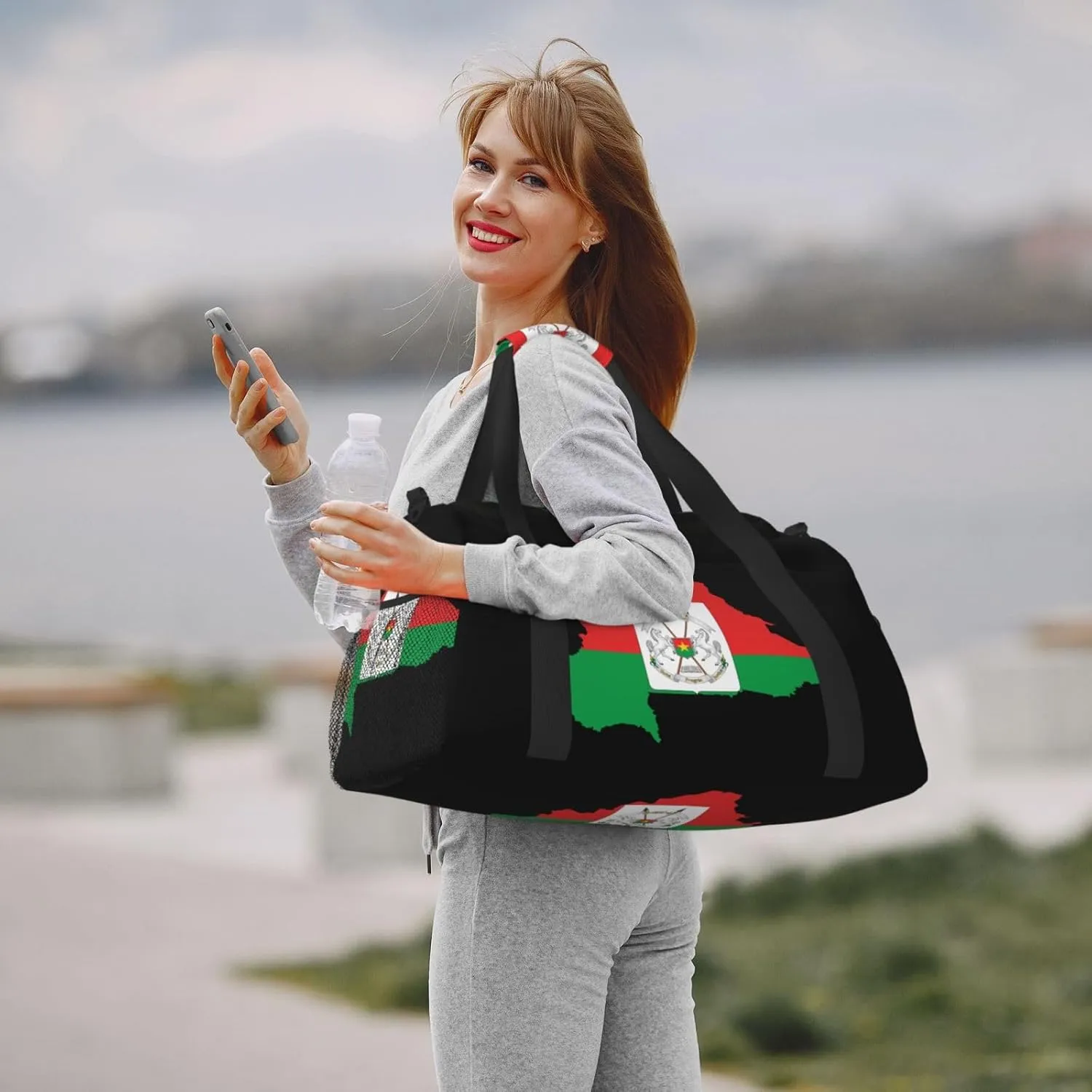 Flag Map Of Burkina Travel Duffel Bag Large Foldable Waterproof Overnight Bag For Beach Swim Bags Pool Sports Gym
