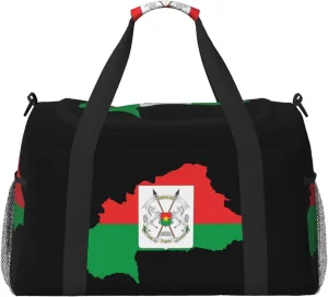 Flag Map Of Burkina Travel Duffel Bag Large Foldable Waterproof Overnight Bag For Beach Swim Bags Pool Sports Gym