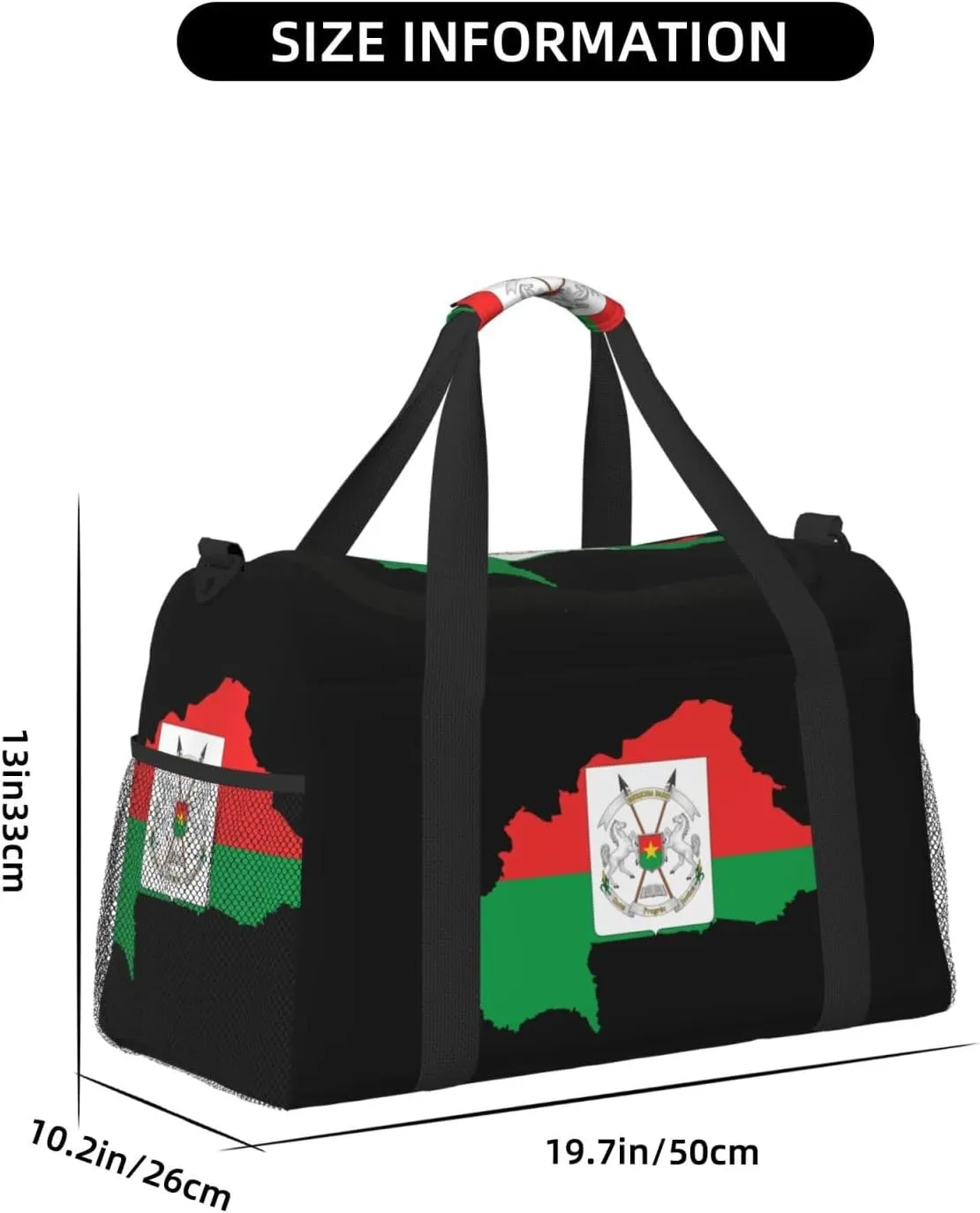 Flag Map Of Burkina Travel Duffel Bag Large Foldable Waterproof Overnight Bag For Beach Swim Bags Pool Sports Gym