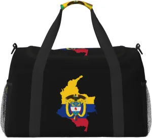 Flag Map Of Colombia Travel Duffel Bag Large Foldable Waterproof Overnight Bag For Beach Swim Bags Pool Sports Gym